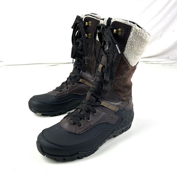 Merrell Womens Size 8.5 Snow Boots Brown/Black Fleece Trim J37326 Vibram Sole - Picture 2 of 6